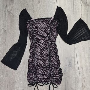 Black and Pink Polka Dot Ruched Dress